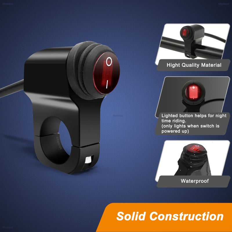 Mosleyz ATV Light Switch 12V Waterproof Aluminum Alloy Motorcycle Handlebar Switches for Motorcycle ATV UTV- Fits 7/8" Handlebars (22mm) Red 1 Piece - Image 3
